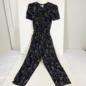 Vintage Button Front Wide Leg Jumpsuit Floral Womens